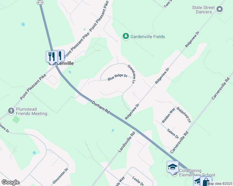 map of restaurants, bars, coffee shops, grocery stores, and more near 4456 Country View Drive in Doylestown