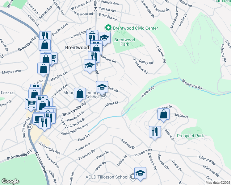map of restaurants, bars, coffee shops, grocery stores, and more near 212 East Willock Road in Pittsburgh