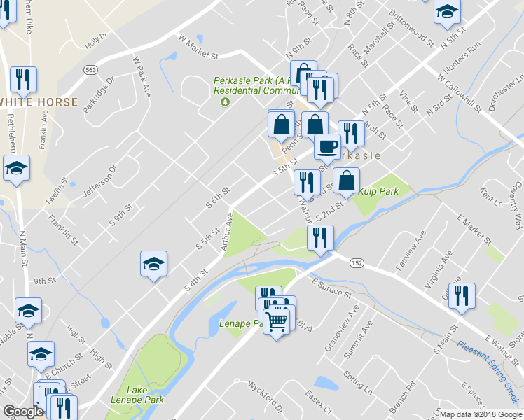 map of restaurants, bars, coffee shops, grocery stores, and more near 323 South 4th Street in Perkasie