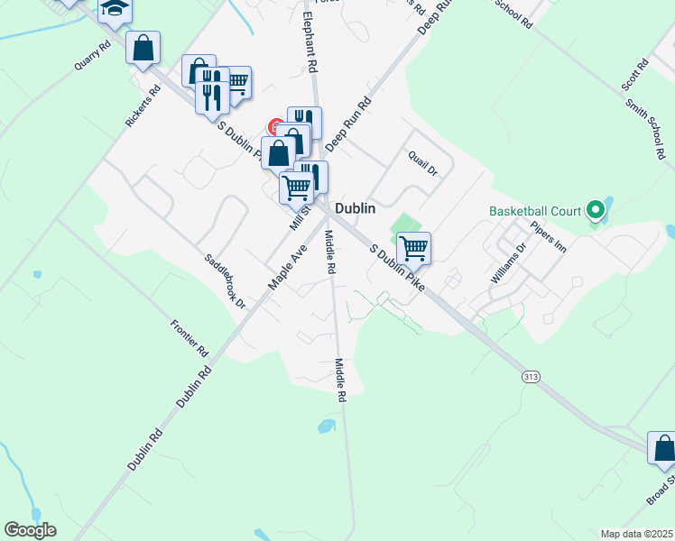 map of restaurants, bars, coffee shops, grocery stores, and more near 125 Middle Road in Dublin