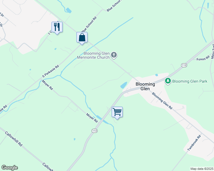 map of restaurants, bars, coffee shops, grocery stores, and more near 15 Woodlawn Drive in Perkasie