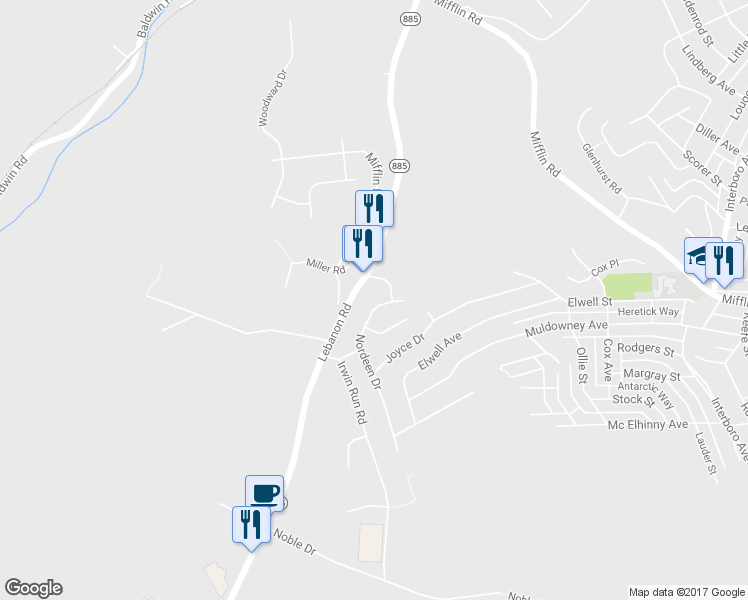 map of restaurants, bars, coffee shops, grocery stores, and more near 514 Nordeen Dr in West Mifflin