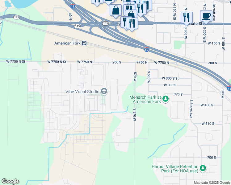map of restaurants, bars, coffee shops, grocery stores, and more near 354 South 650 West in American Fork