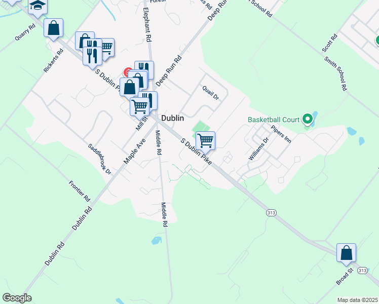 map of restaurants, bars, coffee shops, grocery stores, and more near 146 South Main Street in Dublin