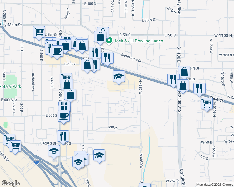map of restaurants, bars, coffee shops, grocery stores, and more near 349 South 780 East in American Fork