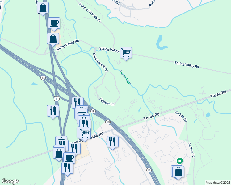 map of restaurants, bars, coffee shops, grocery stores, and more near 4318 Falston Circle in Old Bridge