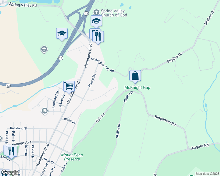 map of restaurants, bars, coffee shops, grocery stores, and more near 2026 Reservoir Road in Reading
