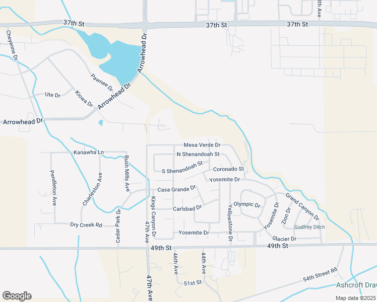 map of restaurants, bars, coffee shops, grocery stores, and more near 4505 North Shenandoah Street in Greeley