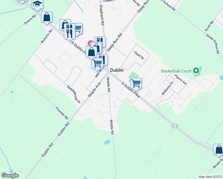 map of restaurants, bars, coffee shops, grocery stores, and more near 125 Middle Road in Dublin