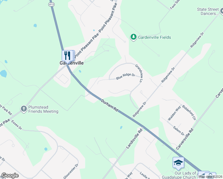 map of restaurants, bars, coffee shops, grocery stores, and more near 4497 Country View Drive in Doylestown
