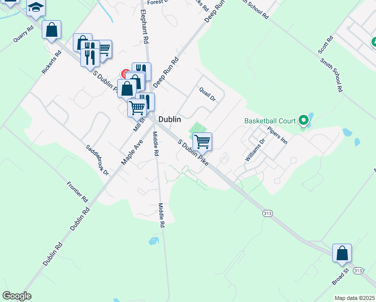 map of restaurants, bars, coffee shops, grocery stores, and more near 146 South Main Street in Dublin