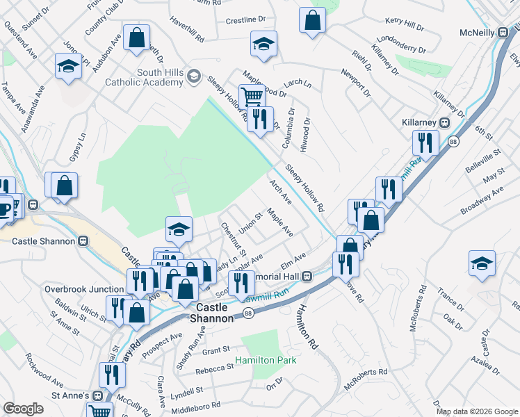 map of restaurants, bars, coffee shops, grocery stores, and more near 918 Maple Avenue in Pittsburgh
