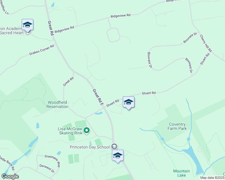 map of restaurants, bars, coffee shops, grocery stores, and more near 945 Great Road East in Princeton
