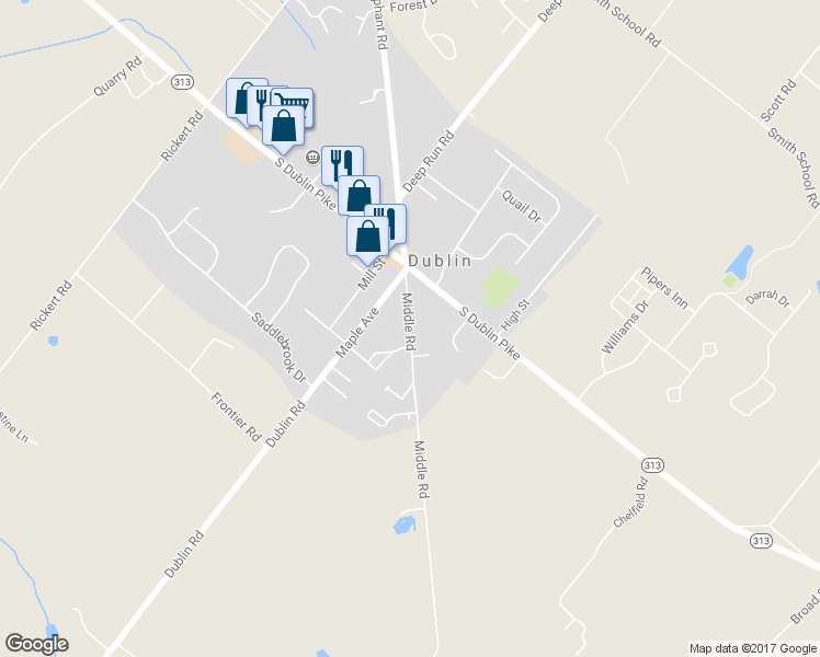 map of restaurants, bars, coffee shops, grocery stores, and more near 125 Middle Road in Dublin