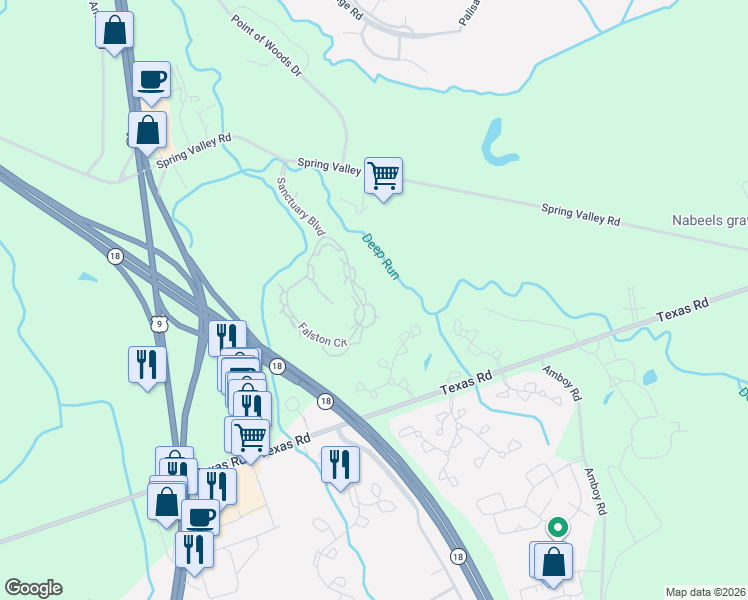 map of restaurants, bars, coffee shops, grocery stores, and more near 3208 Falston Circle in Old Bridge