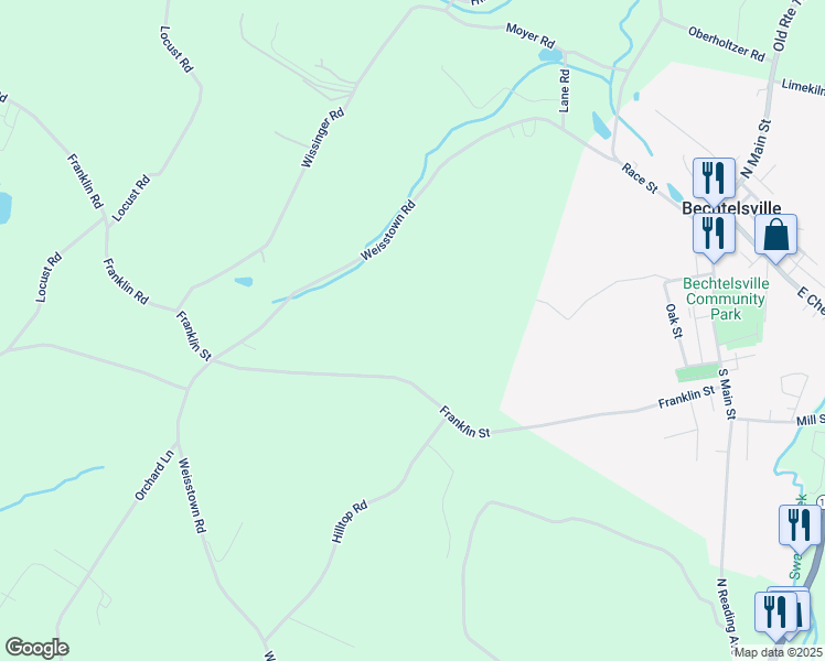 map of restaurants, bars, coffee shops, grocery stores, and more near Franklin Road in Bechtelsville