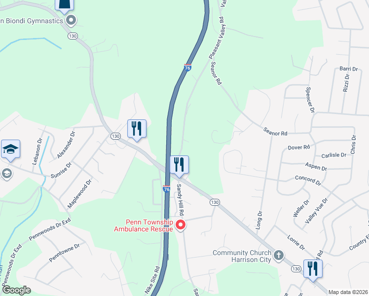 map of restaurants, bars, coffee shops, grocery stores, and more near 7055 Pleasant Valley Road in Irwin