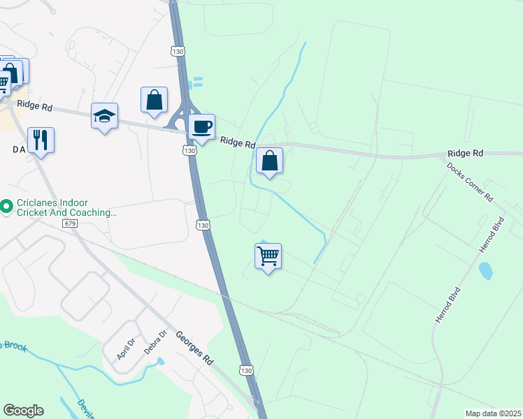 map of restaurants, bars, coffee shops, grocery stores, and more near 7d Chris Court in South Brunswick Township