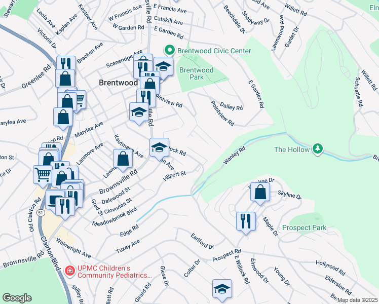 map of restaurants, bars, coffee shops, grocery stores, and more near 212 East Willock Road in Pittsburgh
