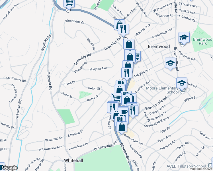 map of restaurants, bars, coffee shops, grocery stores, and more near 4270 Seton Street in Pittsburgh