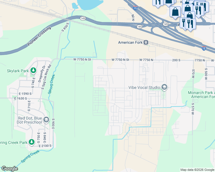 map of restaurants, bars, coffee shops, grocery stores, and more near 343 South 1110 West in American Fork