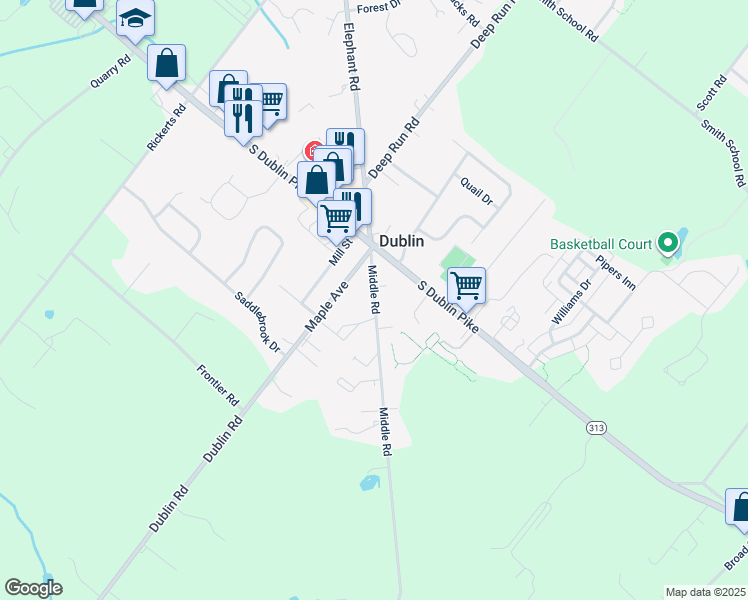map of restaurants, bars, coffee shops, grocery stores, and more near 123 Middle Road in Dublin