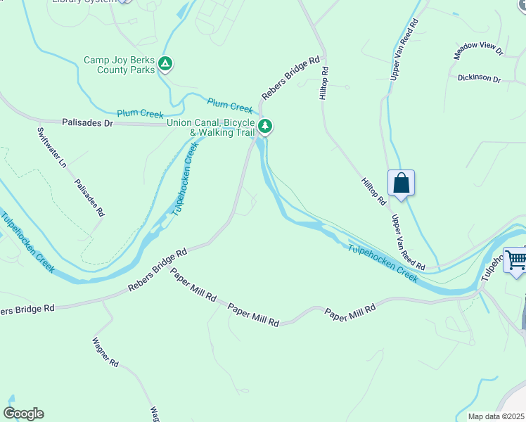 map of restaurants, bars, coffee shops, grocery stores, and more near 170 Rebers Bridge Road in Sinking Spring