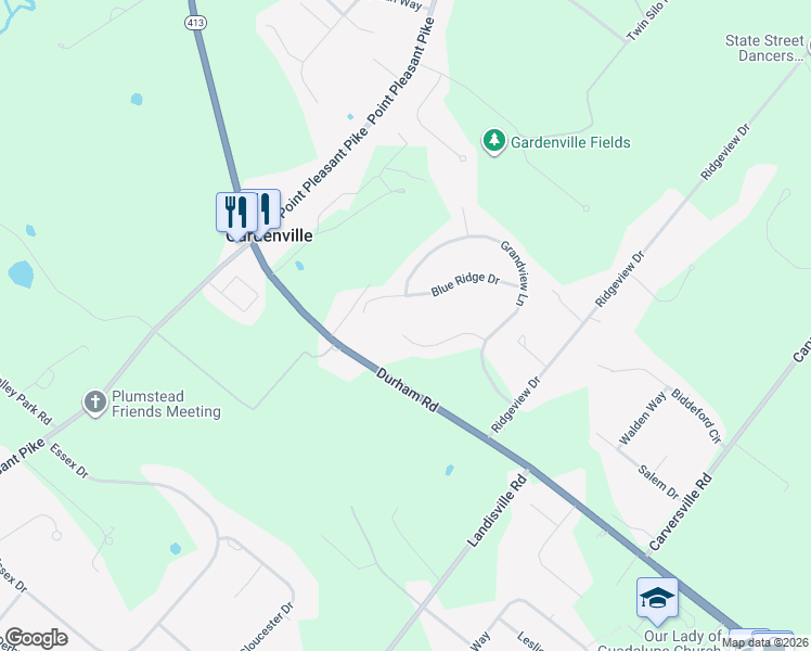 map of restaurants, bars, coffee shops, grocery stores, and more near 4497 Country View Drive in Doylestown