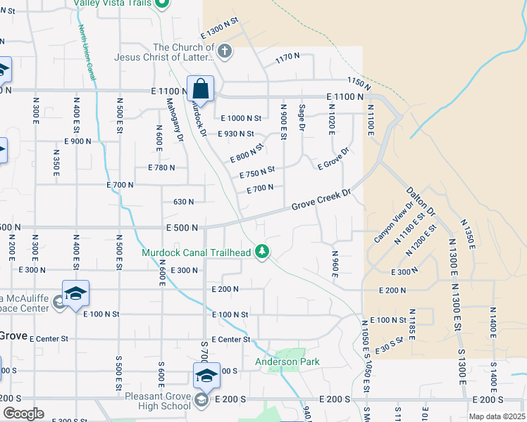 map of restaurants, bars, coffee shops, grocery stores, and more near 852 Grove Creek Drive in Pleasant Grove