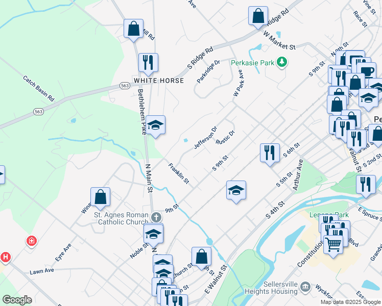 map of restaurants, bars, coffee shops, grocery stores, and more near 724 Lexington Way in Perkasie