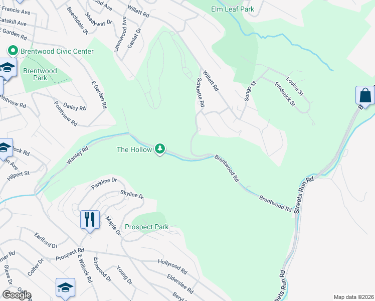 map of restaurants, bars, coffee shops, grocery stores, and more near 473 Brentwood Road in Pittsburgh