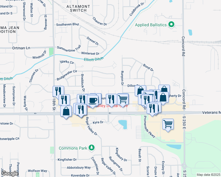 map of restaurants, bars, coffee shops, grocery stores, and more near 2138 Cliburn Road in Lafayette