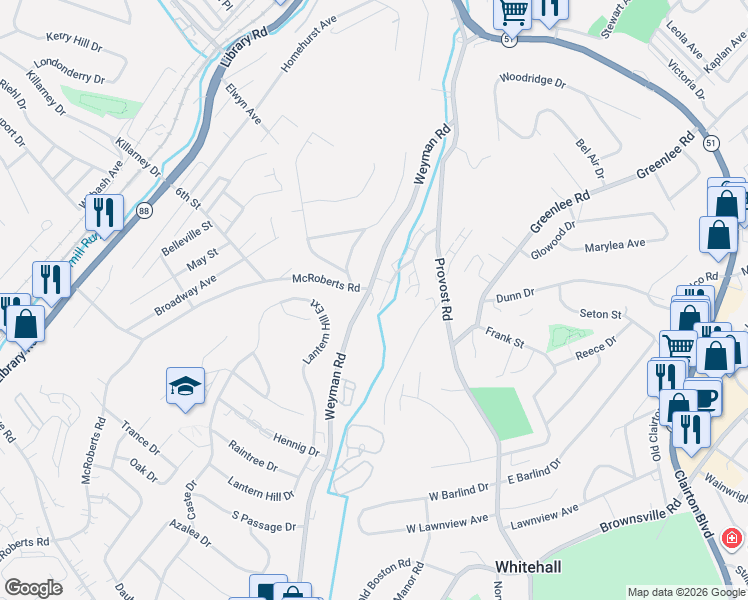 map of restaurants, bars, coffee shops, grocery stores, and more near 215 Weyman Road in Pittsburgh
