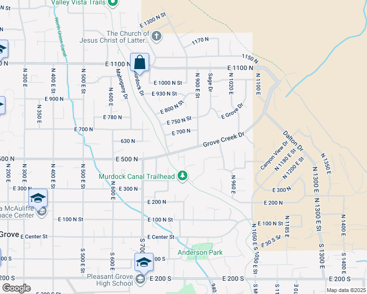 map of restaurants, bars, coffee shops, grocery stores, and more near 852 Grove Creek Drive in Pleasant Grove