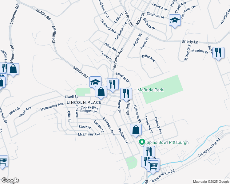 map of restaurants, bars, coffee shops, grocery stores, and more near in Pittsburgh