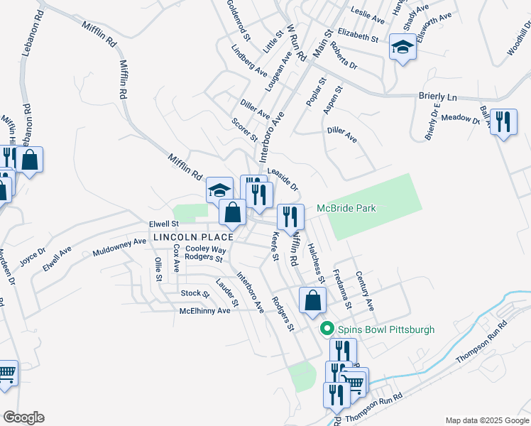 map of restaurants, bars, coffee shops, grocery stores, and more near in Pittsburgh
