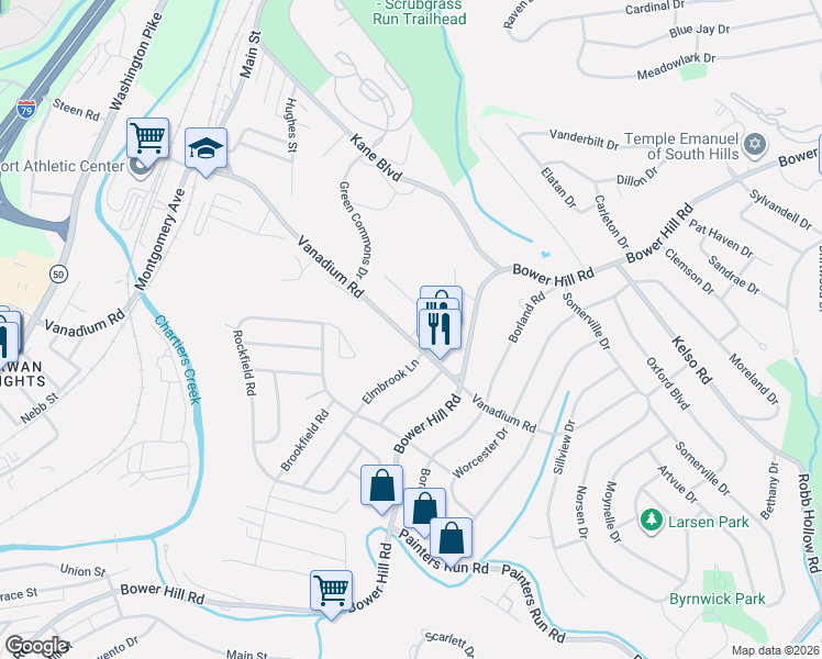 map of restaurants, bars, coffee shops, grocery stores, and more near 344 Vanadium Road in Pittsburgh