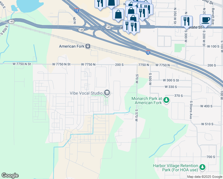 map of restaurants, bars, coffee shops, grocery stores, and more near 334 South 680 West in American Fork