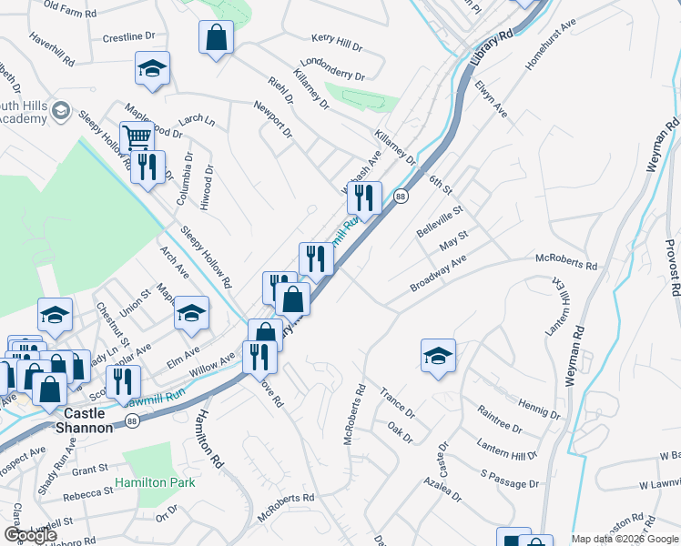 map of restaurants, bars, coffee shops, grocery stores, and more near 3281 Waverly Street in Pittsburgh