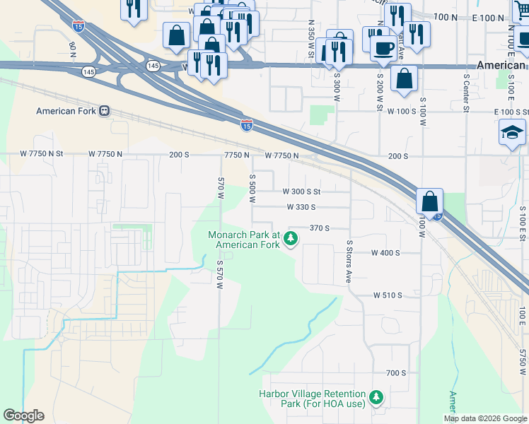 map of restaurants, bars, coffee shops, grocery stores, and more near 357 South 500 West in American Fork