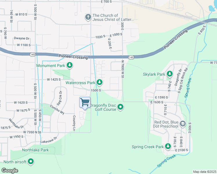map of restaurants, bars, coffee shops, grocery stores, and more near 212 1500 South in Lehi