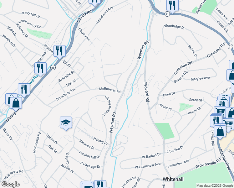 map of restaurants, bars, coffee shops, grocery stores, and more near 215 Weyman Road in Pittsburgh