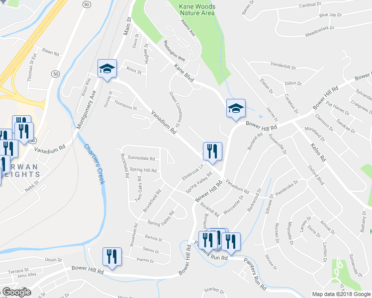 map of restaurants, bars, coffee shops, grocery stores, and more near 300 Rockfield Circle in Pittsburgh