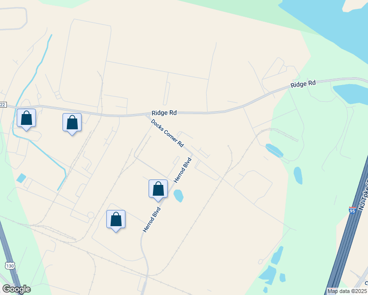 map of restaurants, bars, coffee shops, grocery stores, and more near 140 Docks Corner Road in South Brunswick Township