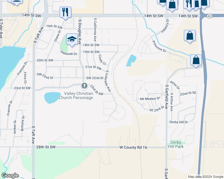 map of restaurants, bars, coffee shops, grocery stores, and more near 2318 South Colorado Avenue in Loveland