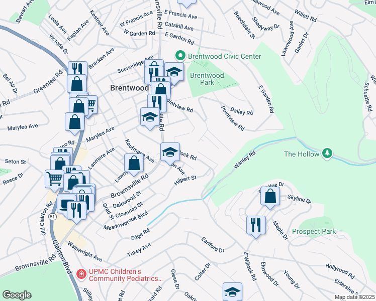 map of restaurants, bars, coffee shops, grocery stores, and more near 123 East Willock Road in Pittsburgh