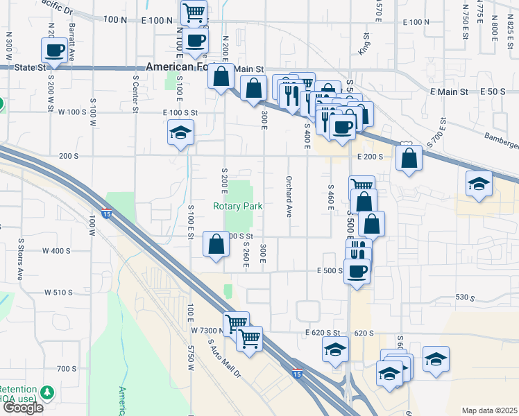 map of restaurants, bars, coffee shops, grocery stores, and more near 336 South 300 East in American Fork