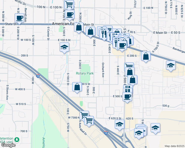 map of restaurants, bars, coffee shops, grocery stores, and more near 336 South 300 East in American Fork