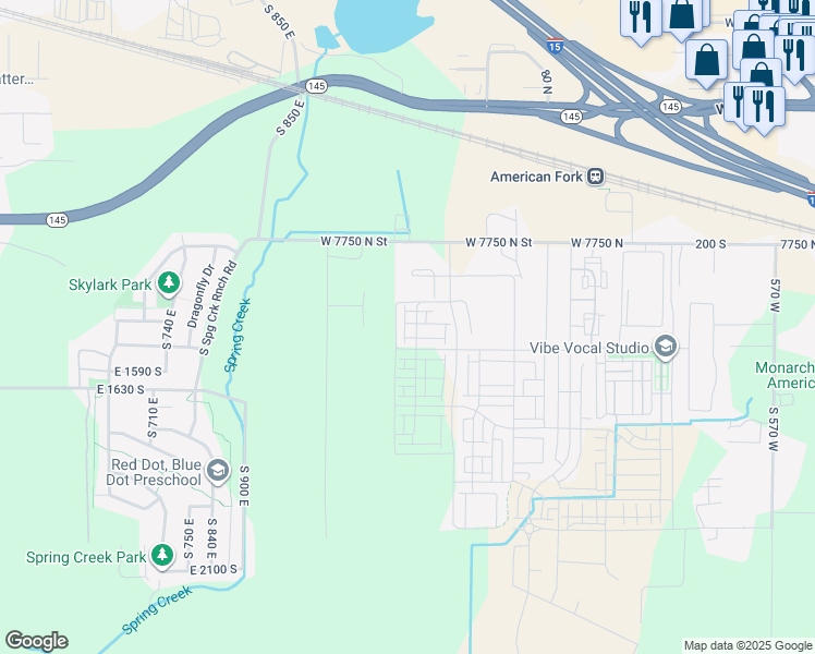 map of restaurants, bars, coffee shops, grocery stores, and more near 1149 West 320 South in Highland