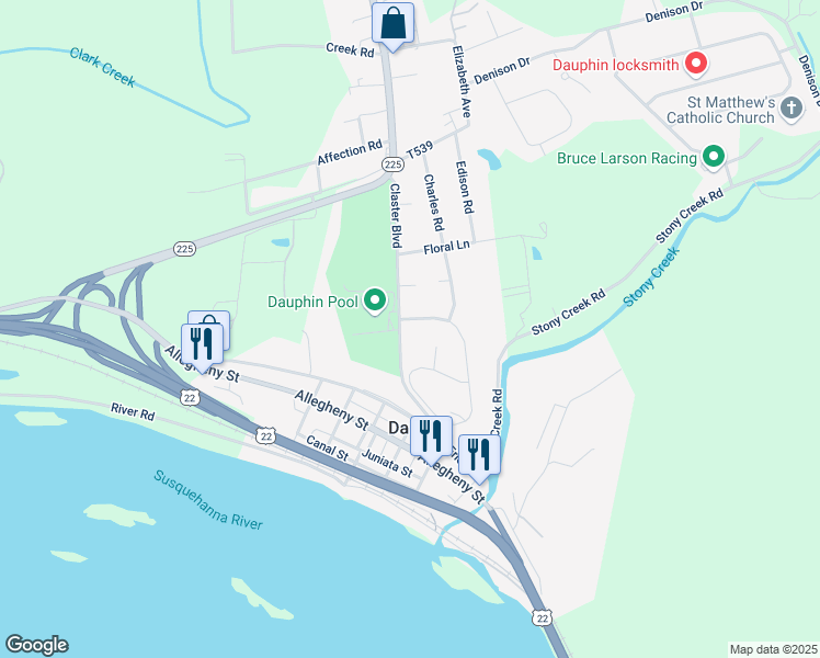 map of restaurants, bars, coffee shops, grocery stores, and more near 411 Mountainview Lane in Dauphin